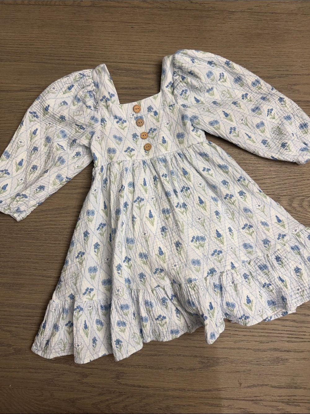 cheeky plum 5T White Dress with Blue Floral Print